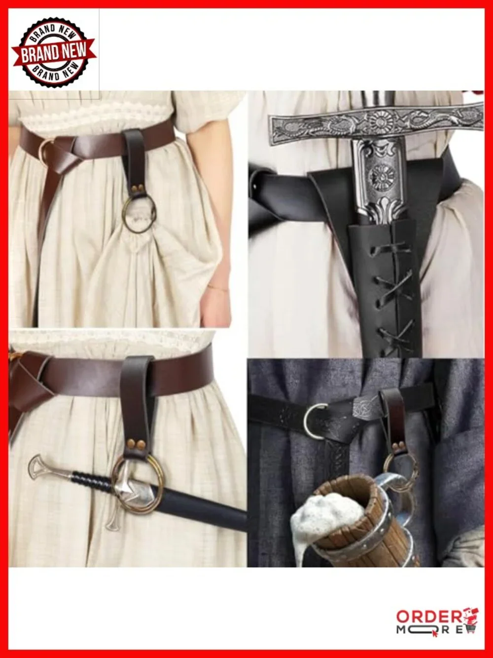 Leather Belt Pouch Purse Viking Bracers Hook Medieval Renaissance Costume